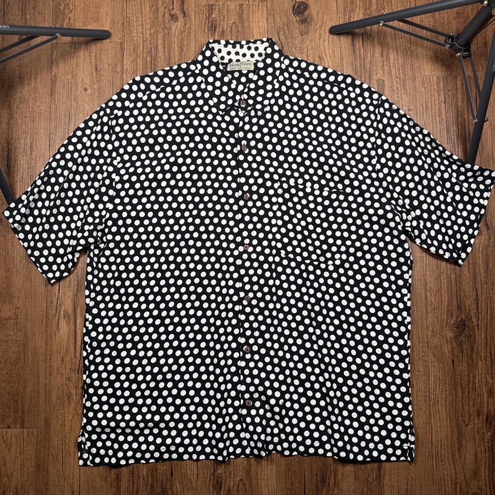 Kenny Flowers Hawaiian Shirt Mens 3XL Black Island Classics Polka Dot Rayon - Picture 2 of 10